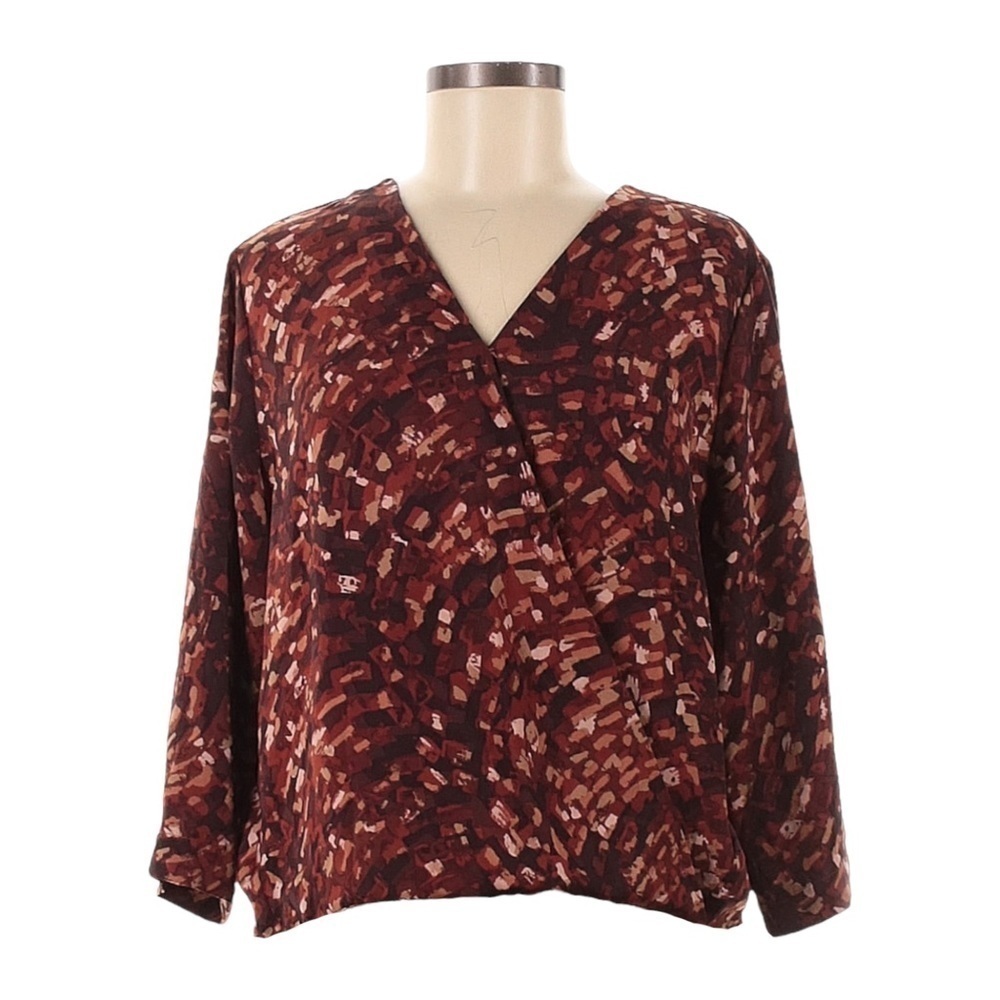 πΊ Prologue Target Wrap Draped High Low Abstract Print Blouse M NWT Brick Red